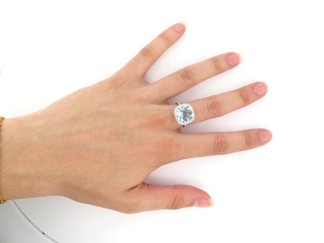 Bague 53 bague ISABELLE LANGLOIS solitaire coussin 53 topaze or blanc diamant 58 Facettes 254238