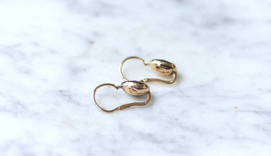 Boucles d'oreilles Dormeuses gouttes de grenat or rose 58 Facettes