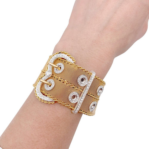Bracelet Bracelet vintage "Ceinture", or rose et diamants. 58 Facettes 32557