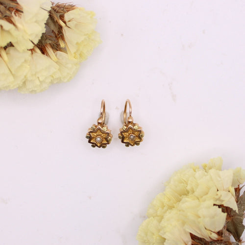 Boucles d'oreilles Dormeuses or jaune et vert, perle fine 58 Facettes