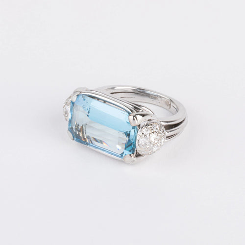 Bague Bague or gris aigue marine et diamants 58 Facettes
