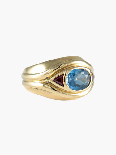 Bague Or Jaune / Saphir / 51 BAGUE " BLUE-EYE" OR & PIERRES 58 Facettes BO/220013