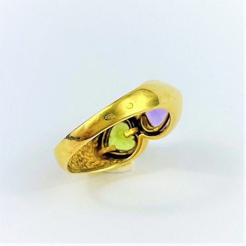 Bague Bague Double Cœur Améthyste Péridot 58 Facettes 20400000613