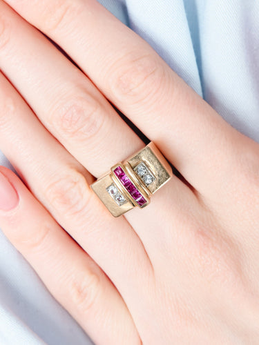 Bague Bague Tank Diamants et pierres rouges 58 Facettes