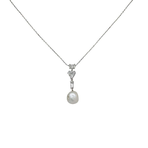 Collier Collier diamants et perle fine, or blanc. 58 Facettes 30725