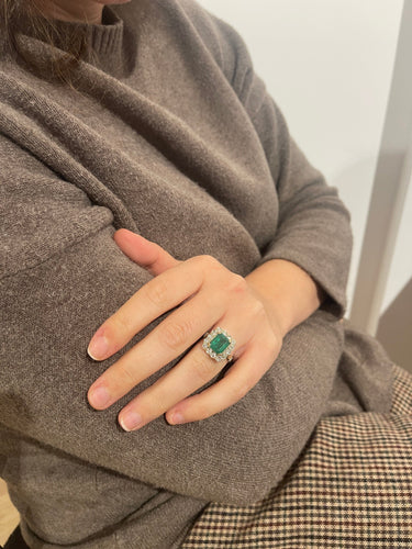 Bague Bague marguerite émeraude, diamants 58 Facettes 381