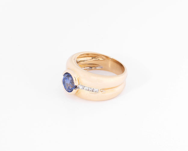 Bague Bague jonc or jaune saphir et diamant 58 Facettes 0