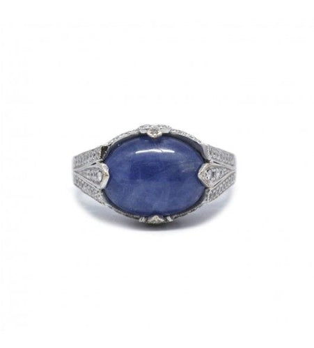 Bague 53 / Blanc/Gris / Or 750 Bague Saphir Cabochon 58 Facettes 210226R