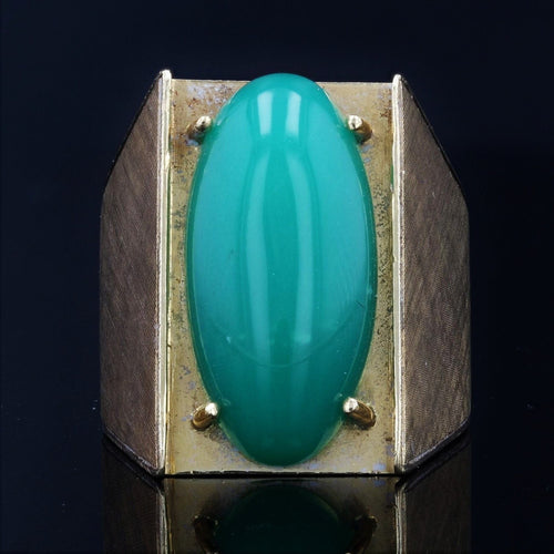 Bague 55 Chevalière chysoprase et or brossé 58 Facettes 22-282
