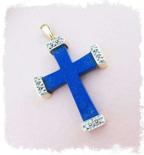 Pendentif GARLAND - Pendentif Croix Lapis-lazuli & Diamants 58 Facettes AA 1572