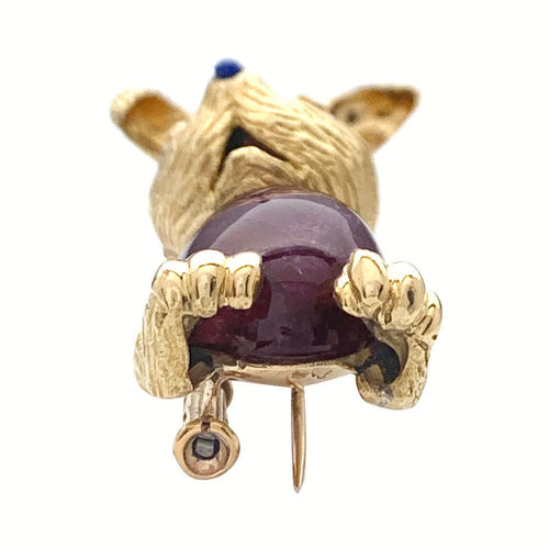 Broche Clip "Lapin" or jaune et platine, rubis. 58 Facettes 31973