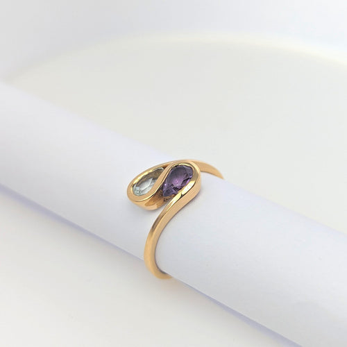Bague Bague Toi et Moi or jaune aigue-marine et améthyste 58 Facettes 24979