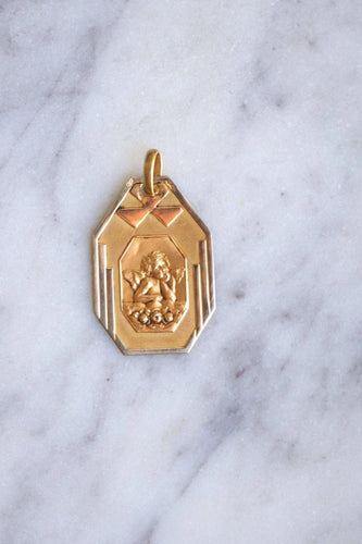 Pendentif Médaille or Art Déco Ange Penseur 58 Facettes