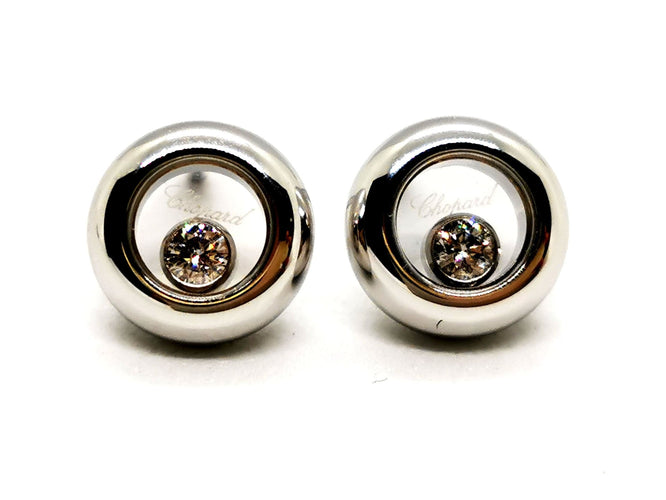 Boucles d'oreilles Chopard Boucles d'oreilles Puces Happy Diamonds Or blanc Diamant 58 Facettes 1440761CN
