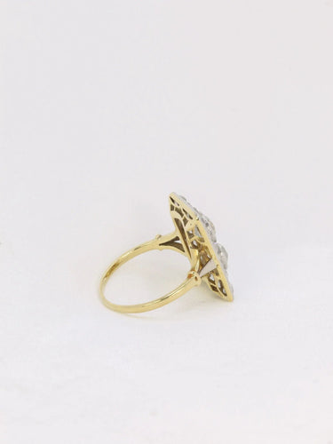 Bague 52 Bague plaque Art-Déco Or jaune Platine Diamants 58 Facettes J148