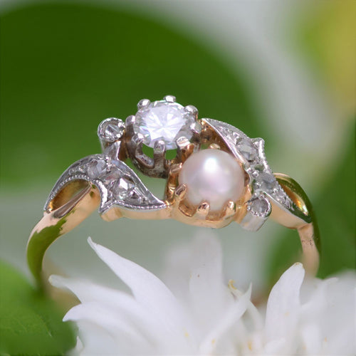 Bague 54 Bague toi et moi ancienne perle et diamants 58 Facettes 22-273