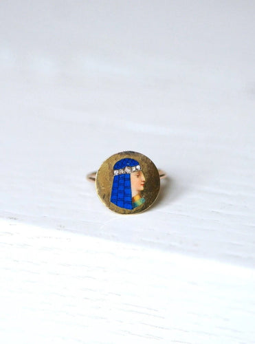 Bague Bague ancienne Egyptomania en or, diamants, émail 58 Facettes