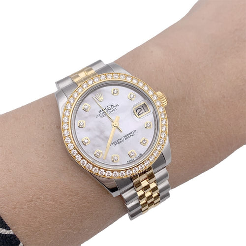 Montre Montre Rolex, "Oyster Perpetual Datejust", or jaune, acier, nacre et diamants. 58 Facettes 33345