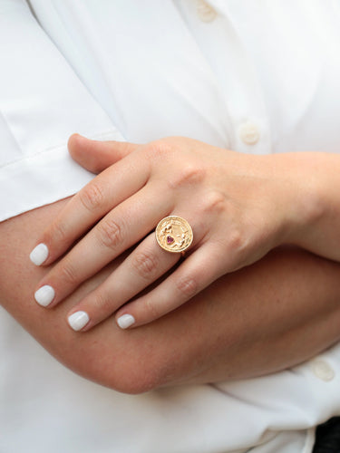 Bague Bague en Or jaune & rubis de synthèse 58 Facettes 742