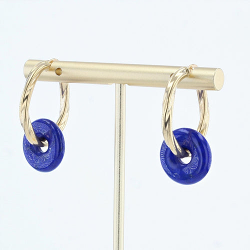 Boucles d'oreilles Boucles d'oreilles créoles or et disques de lapis lazuli 58 Facettes CVBO4