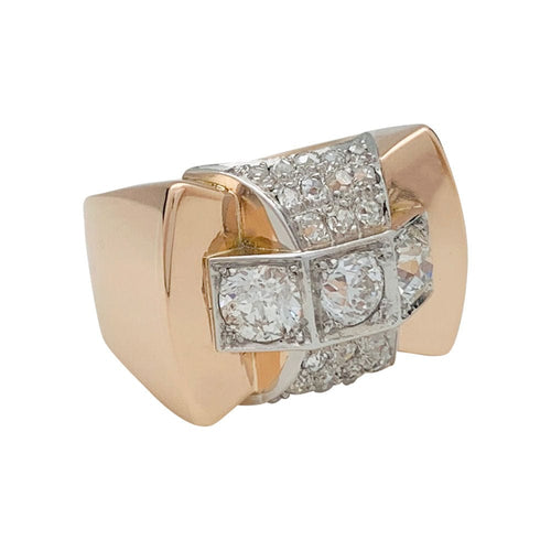 Bague 55 Bague "Tank" or rose, platine et diamants. 58 Facettes 31204