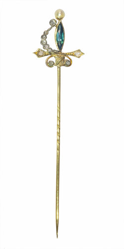Broche Broche en or jaune saphir, perle 58 Facettes 23058-0278