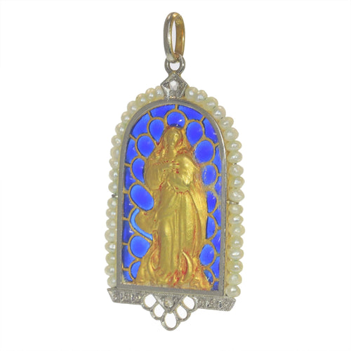 Pendentif Pendentif Médaille Marie Diamants et émail plique-à-jour 58 Facettes 23191-0429