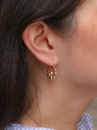 Boucles d'oreilles Créoles vintage boules à facettes or jaune perles 58 Facettes 879