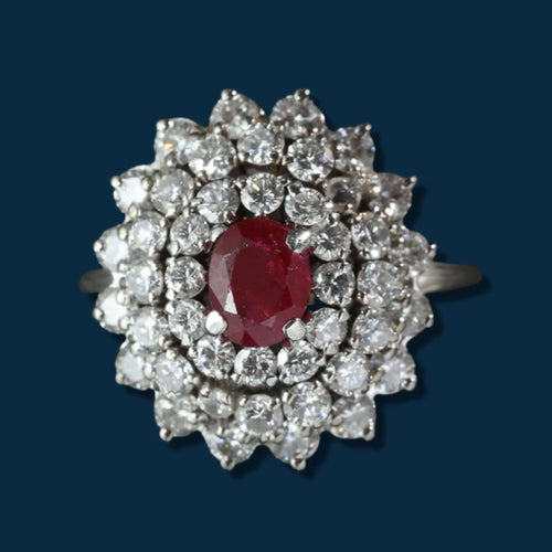 Bague Bague dôme or gris, rubis et diamants "Cœur de Feu" 58 Facettes 2438