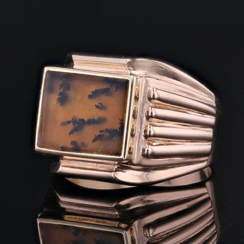 Bague 48 Chevalière ancienne or rose et agate à dendrite 58 Facettes 23-332