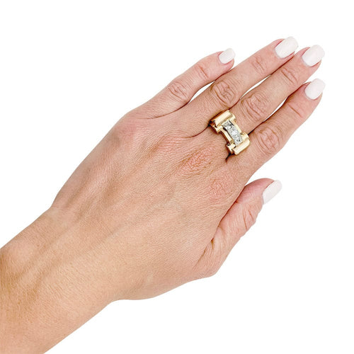 Bague 58 Bague tank or rose, platine et diamants. 58 Facettes 31517