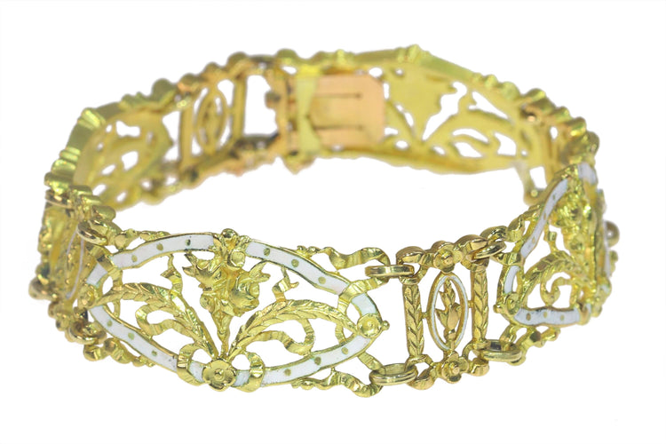Bracelet Bracelet vintage or émail blanc attribué à Lucien Gautrait 58 Facettes 23086-0159