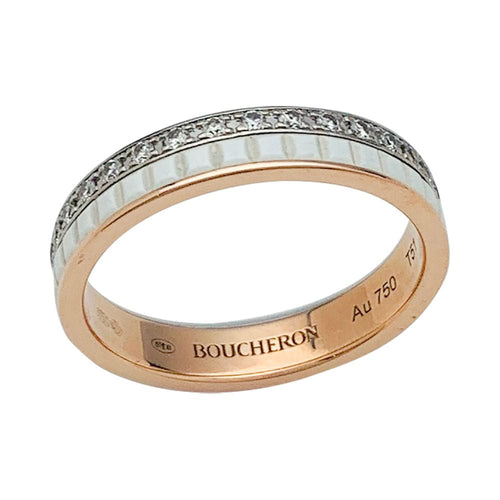 Bague 51 Bague Boucheron, "Alliance Quatre White Edition", deux ors, céramique et diamants. 58 Facettes 31637
