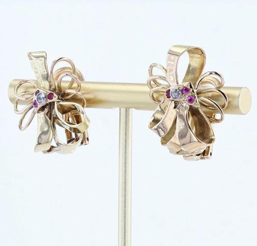 Boucles d'oreilles Boucles d'oreilles anciennes vintage nœud or et diamants 58 Facettes 21-532