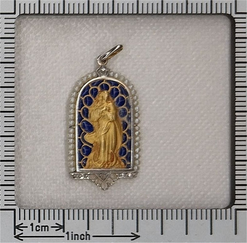 Pendentif Pendentif Médaille Marie Diamants et émail plique-à-jour 58 Facettes 23191-0429