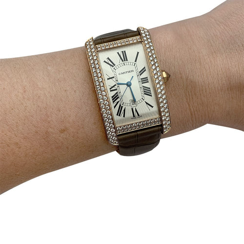 Montre Montre Cartier, "Tank Américaine", or rose, diamants. 58 Facettes 30347