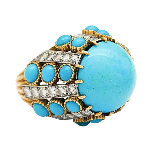 Boucles d'oreilles Parure Cartier Paris, turquoises et diamants. 58 Facettes 30646/30347