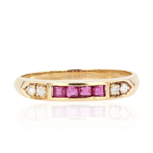 Bague 53 Alliance or jaune diamants et rubis calibrés 58 Facettes 21-575C