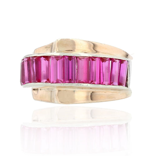 Bague 49 Bague tank en argent et rubis de synthèse calibrés 58 Facettes 19-099B