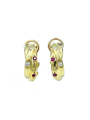 Boucles d'oreilles CARTIER. Boucles d’oreilles Trinity or jaune, saphirs, rubis et diamants 58 Facettes