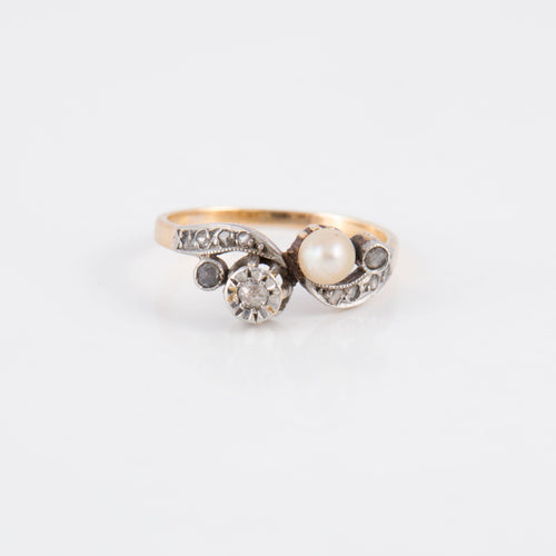 Bague 56 Bague or jaune Toi & Moi perle diamants 58 Facettes