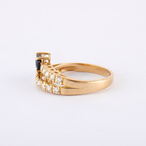 Bague Bague saphir et double pavage diamants 58 Facettes 1007