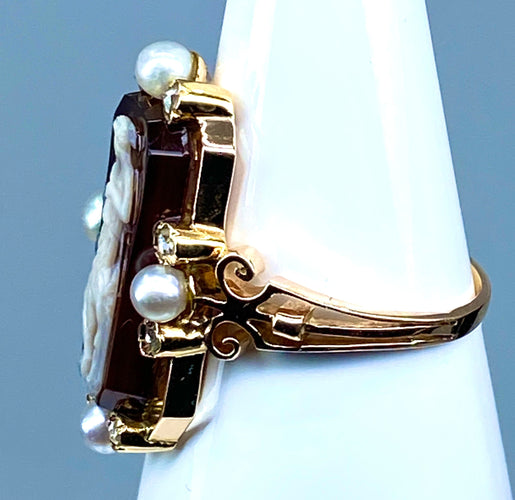 Bague 51 Bague camée sur agate perles fines diamants 58 Facettes AB263