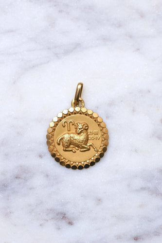 Pendentif Pendentif médaille or jaune vintage astrologique Bélier 58 Facettes