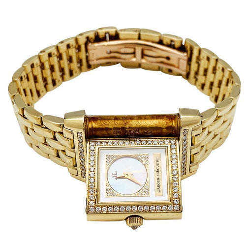 Montre Montre Jaeger Lecoultre "Reverso Duetto" en or jaune, nacre et diamants. 58 Facettes 30786