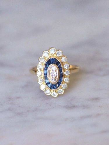 Bague style Art Deco saphirs & diamants 58 Facettes