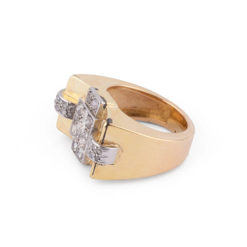 Bague Bague Tank Or jaune, Platine & Diamants 58 Facettes