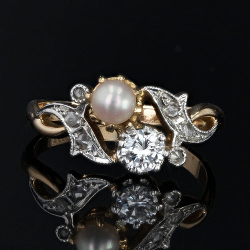 Bague 54 Bague toi et moi ancienne perle et diamants 58 Facettes 22-273