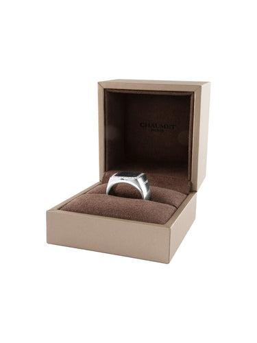 Bague Chevalière Chaumet Or Gris, Diamants et Ebène 58 Facettes