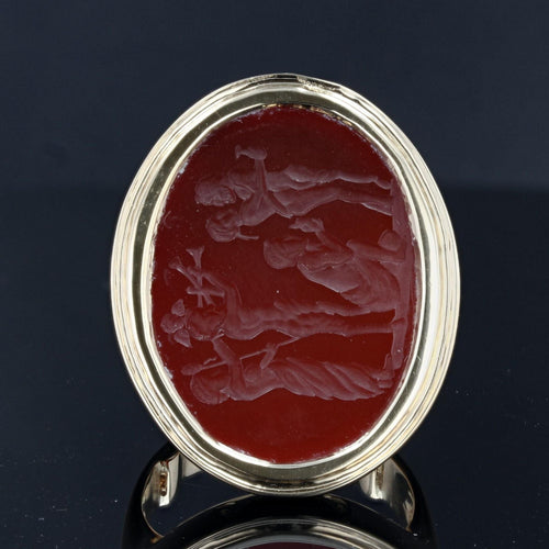 Bague 57 Bague intaille sur cornaline en or 58 Facettes 21-383
